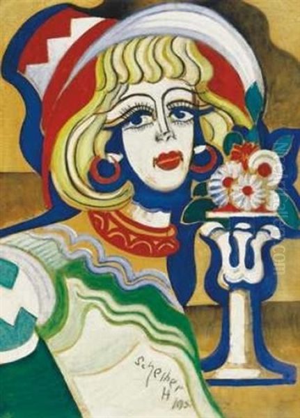 Szoke Barholy (blonde Bar Woman) Oil Painting by Hugo Scheiber