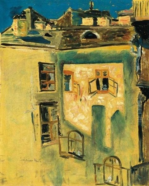 Pesti Berhaz (apartement House In Pest) Oil Painting by Hugo Scheiber