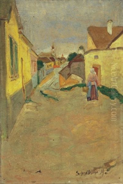 Street In The Small Town Oil Painting by Hugo Scheiber