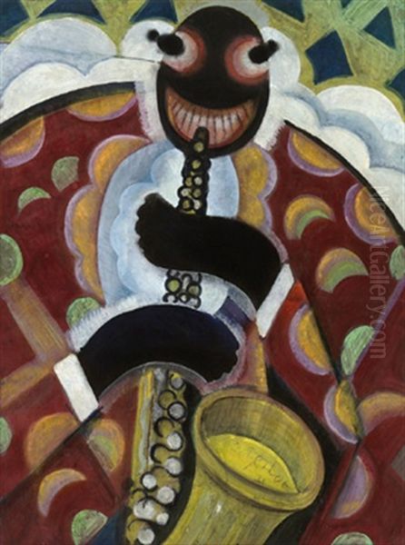 Der Jazzsaxophonist Oil Painting by Hugo Scheiber