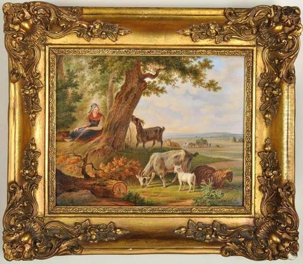 A Landscape With A Shepherd Oil Painting by Bourne Samuel & Shepherd Charles