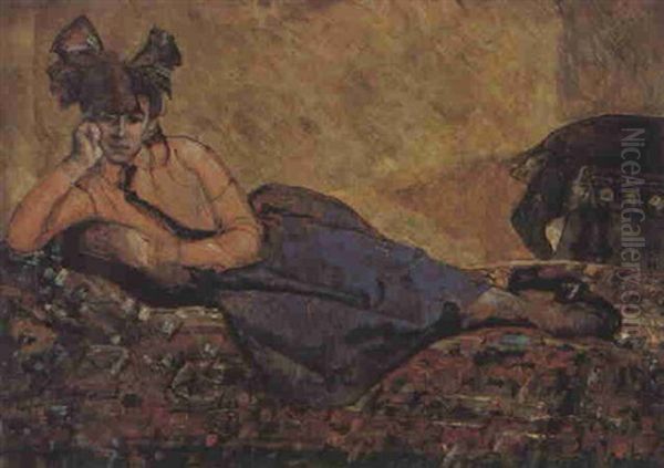 Reclining Woman Oil Painting by Hugo Scheiber