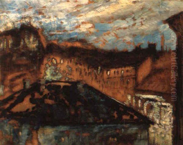 Roofs Of The Village Oil Painting by Hugo Scheiber