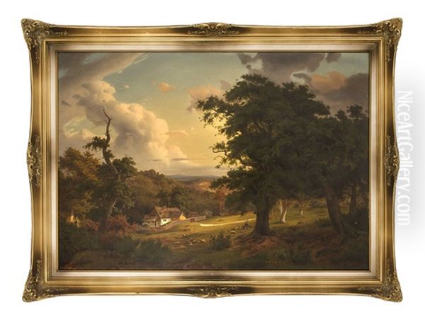 Herbstliche Eifellandschaft Bei Abziehendem Gewitter Oil Painting by Carl Ludwig Scheins