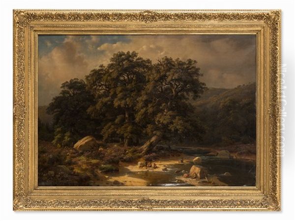 Fisher At The River Oil Painting by Carl Ludwig Scheins