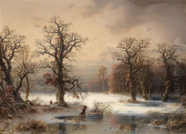 Grose Winterlandschaft Oil Painting by Carl Ludwig Scheins