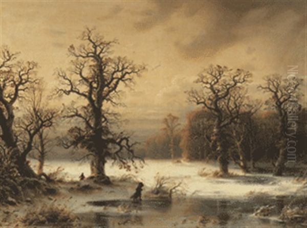 Winterlandschaft Oil Painting by Carl Ludwig Scheins