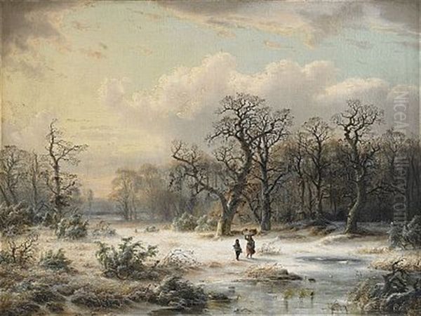 Vinterlandskap Med Mor Och Barn by Carl Ludwig Scheins