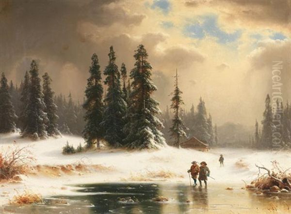 Winterlandschaft Oil Painting by Carl Ludwig Scheins