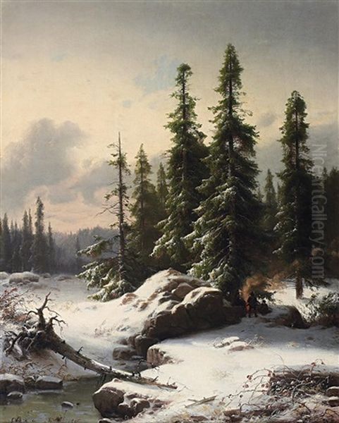 Im Winterwald Oil Painting by Carl Ludwig Scheins