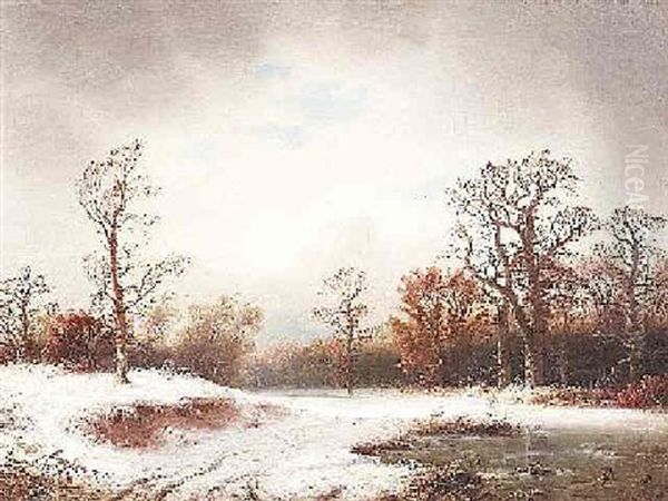 Winterliche Waldlandschaft Mit Vereistem Bachlauf Oil Painting by Carl Ludwig Scheins