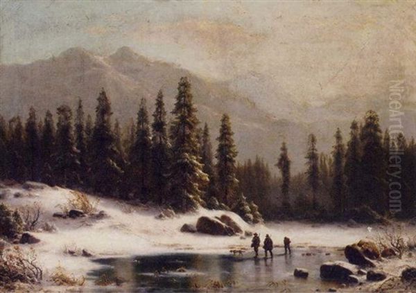 A Winter's Walk Oil Painting by Carl Ludwig Scheins