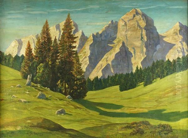 Hochgebirgslandschaft Im Sonnigen Licht Oil Painting by Leopold Scheiring