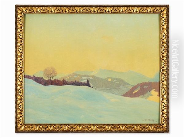 Snowy Mountains Oil Painting by Leopold Scheiring