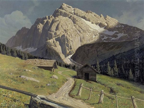 Hochalm Mit Serles Bei Innsbruck Oil Painting by Leopold Scheiring