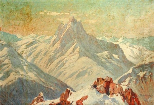 Mountain Scenery Oil Painting by Leopold Scheiring