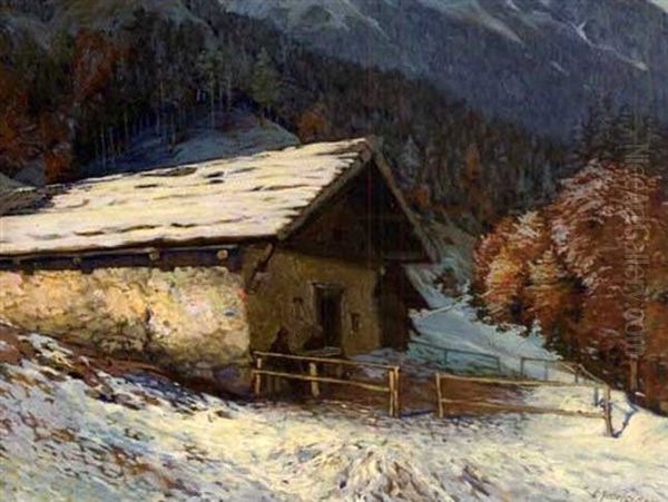 Spatherbst Auf Der Alm Oil Painting by Leopold Scheiring