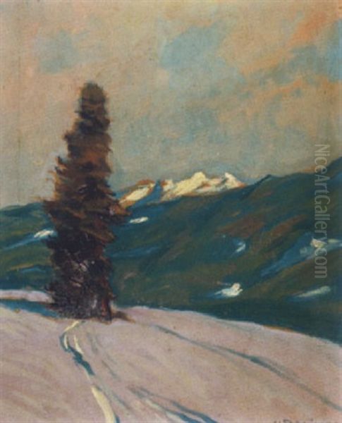 Einsamer Baum In Berglandschaft Oil Painting by Leopold Scheiring