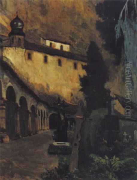 St. Peter-friedhof In Salzburg Oil Painting by Leopold Scheiring