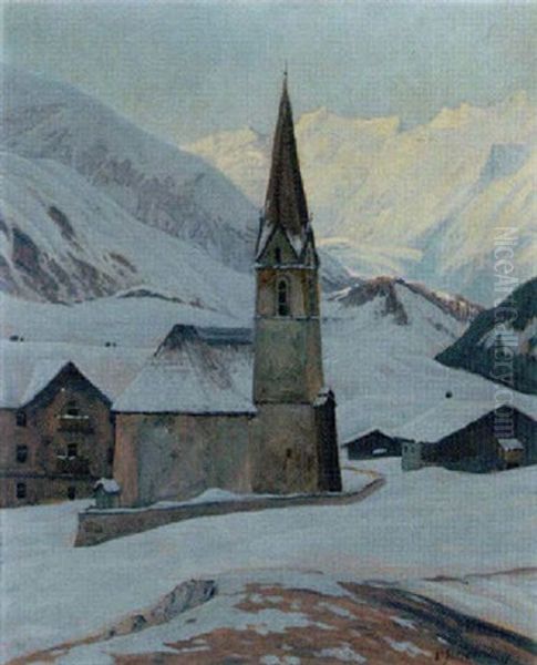 Bergkirche Im Winter Oil Painting by Leopold Scheiring