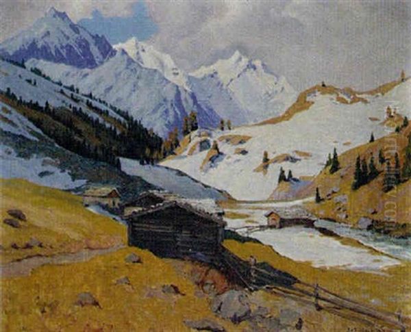 Schneeschmelze Oil Painting by Leopold Scheiring