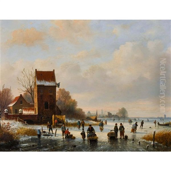 Das Eisvergnugen Oil Painting by Andreas Schelfhout