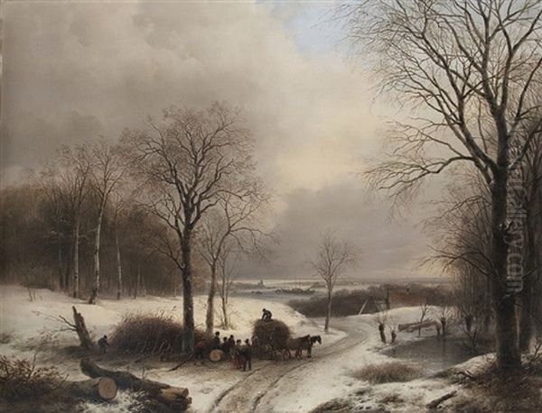 Vast Winter Landscape Oil Painting by Andreas Schelfhout