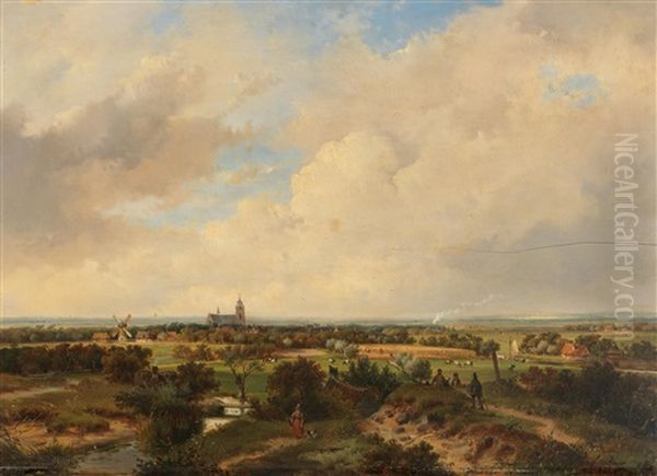 A Landscape In The Netherlands Oil Painting by Andreas Schelfhout