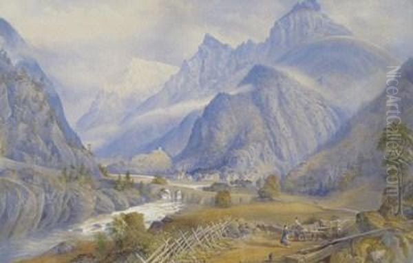 Large Alpine Landscape Oil Painting by R Bournis