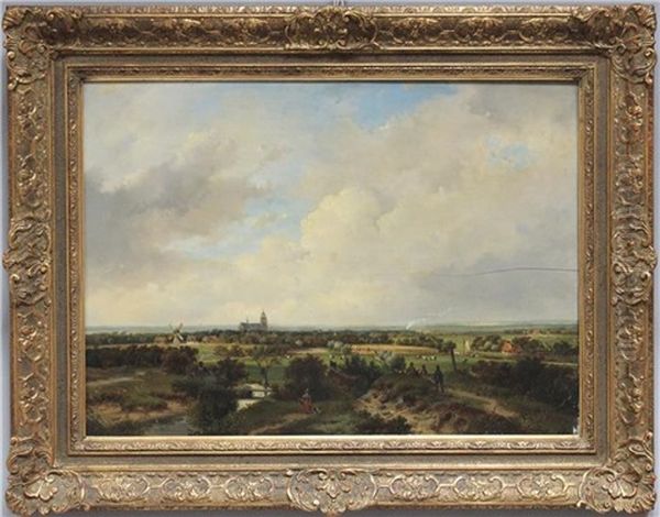 Sommerlandschaft Bei Leiden Oil Painting by Andreas Schelfhout