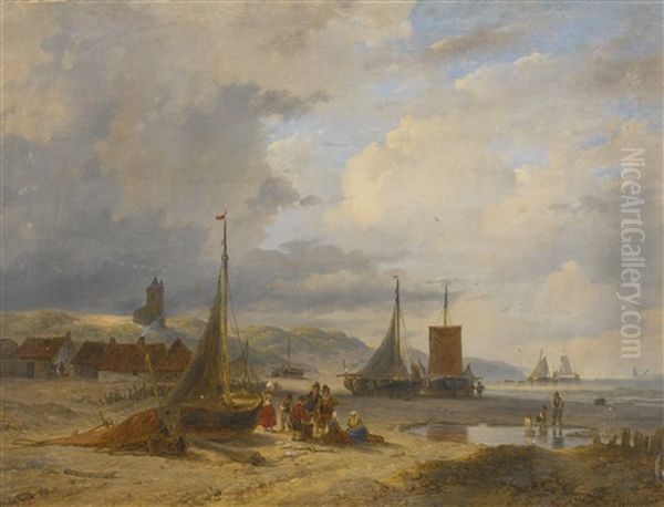 Coastal View Near Scheveningen Oil Painting by Andreas Schelfhout