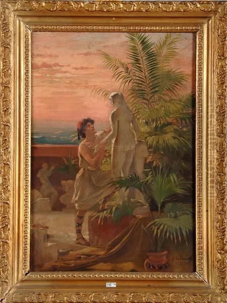 Jeune Ephebe Et La Statue Antique Oil Painting by Auguste Bourotte