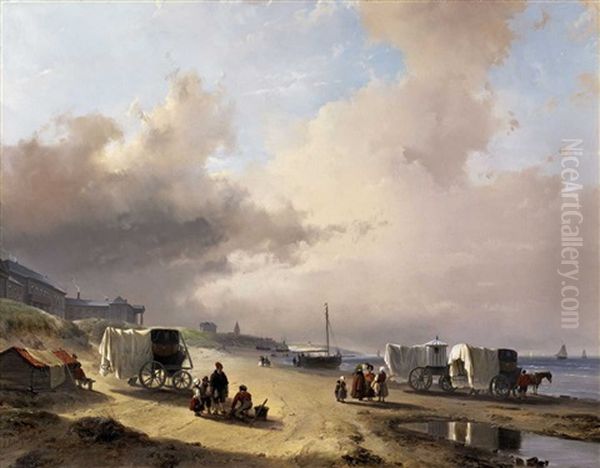 A Coastal View In Scheveningen Oil Painting by Andreas Schelfhout