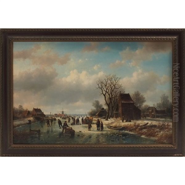 Skating In Holland Oil Painting by Andreas Schelfhout