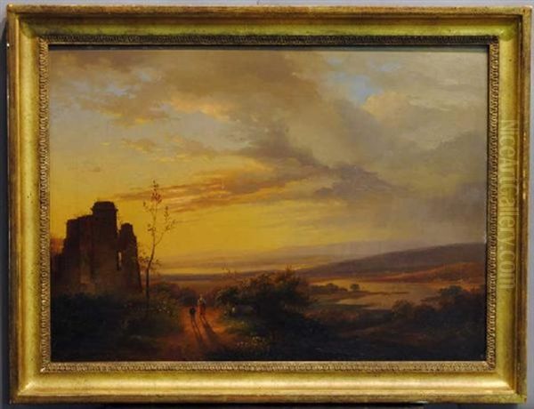 Landscape With Figures Oil Painting by Andreas Schelfhout