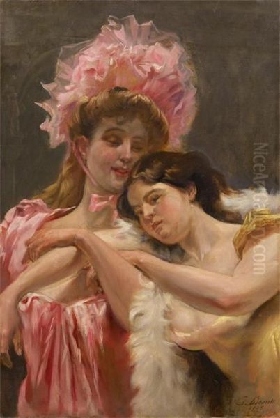 Les Amies Oil Painting by Auguste Bourotte