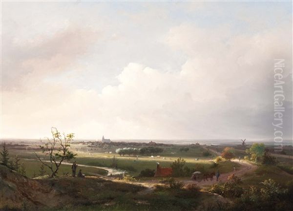 A Painter Looking Out Over The Zilkweg Road Toward Noordwijkerhout by Andreas Schelfhout