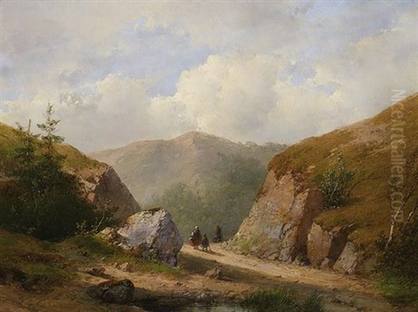 Gebirgslandschaft Mit Bauern Oil Painting by Andreas Schelfhout