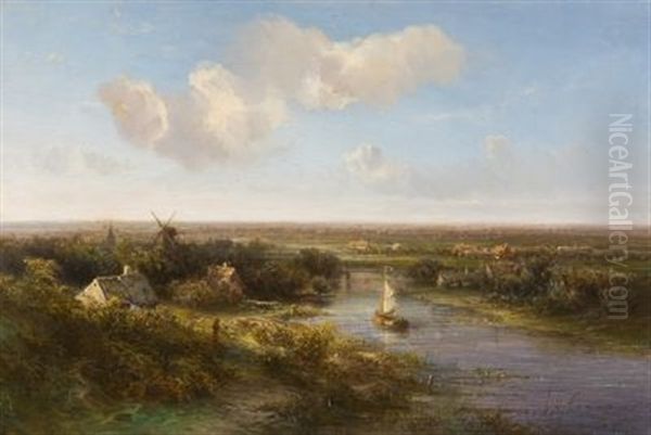 Weite Hollandische Flusslandschaft Oil Painting by Andreas Schelfhout