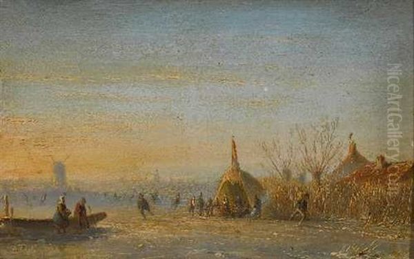 Eisvergnugen In Der Abenddammerung Oil Painting by Andreas Schelfhout