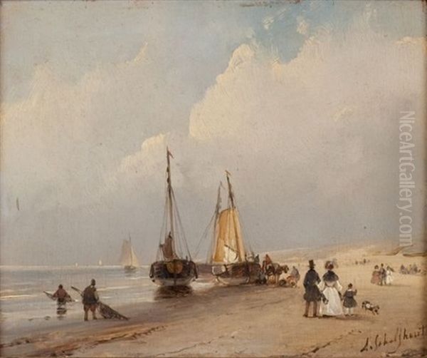 Le Retour Des Bateaux De Peche Sur La Plage Oil Painting by Andreas Schelfhout