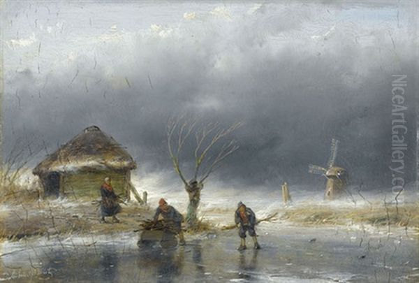 Un Coup De Vent - Effet D'hiver Oil Painting by Andreas Schelfhout