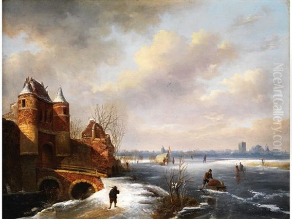 Winterliche Polderlandschaft Oil Painting by Andreas Schelfhout