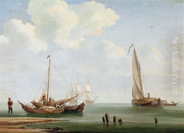 Fischerboote Auf Ruhiger See Oil Painting by Andreas Schelfhout