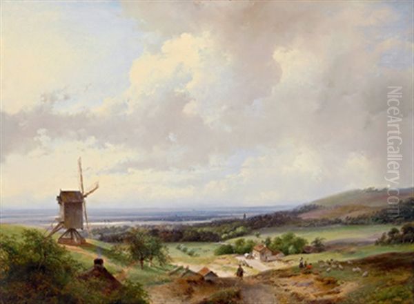 Weite Landschaft Mit Figurlicher Staffage Im Vordergrund, Im Fernen Hintergrund Haarlem Oil Painting by Andreas Schelfhout