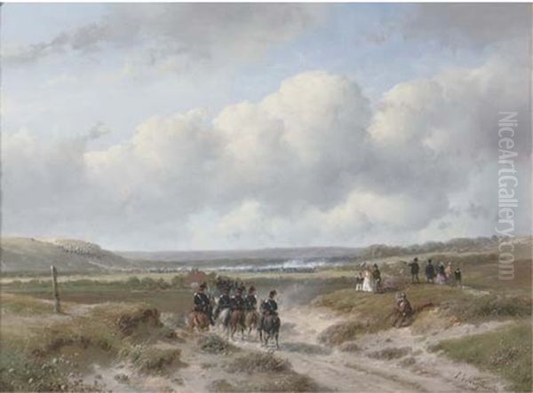 Calvary On Its Way To The Ten-day Battle Near Hasselt Oil Painting by Andreas Schelfhout