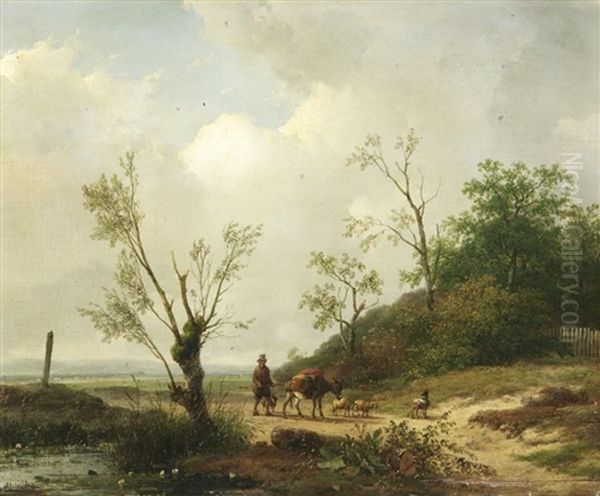 Sommerlandschaft Mit Reisenden Oil Painting by Andreas Schelfhout