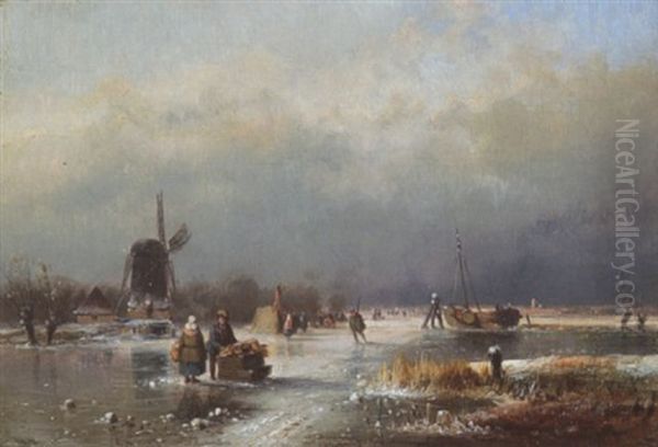 Eisvergnugen Oil Painting by Andreas Schelfhout