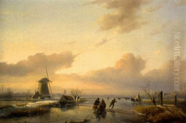 Eisvergnugen Oil Painting by Andreas Schelfhout