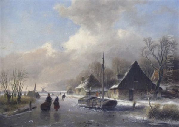 Ein Wintertag In Holland Oil Painting by Andreas Schelfhout